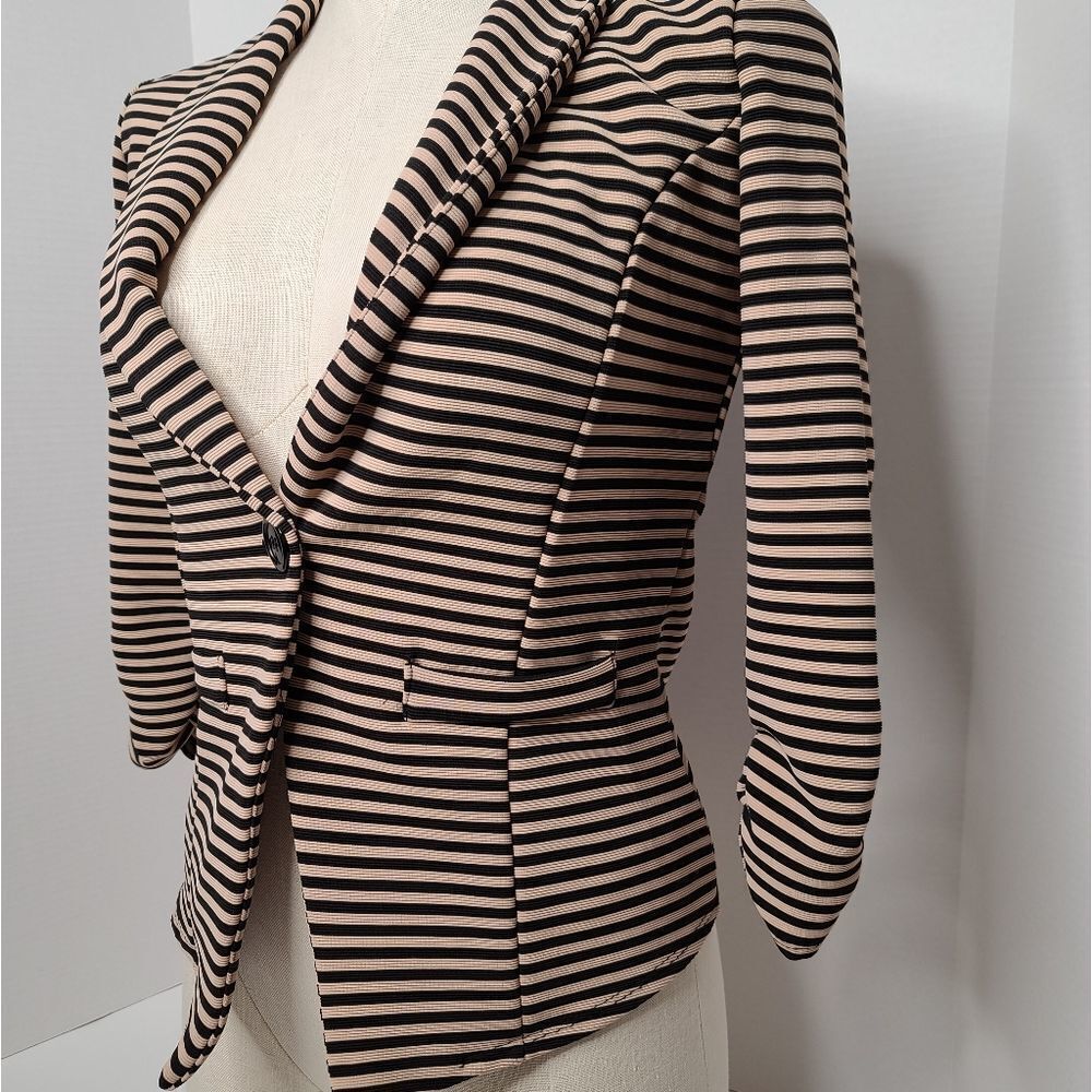 Aibon Rose Women's Striped Cream Black Blazer Size S - Picture 2 of 3